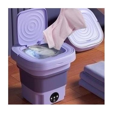Imagem de Máquina de Lavar 12L Portátil Dobrável com Centrífuga Lavadora Compacta para Roupas Pequenas e Viagens (roxo)