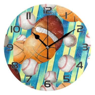 Imagem de YETTASBIN Relógio de parede esportivo, silencioso, sem tique-taque, operado por bateria, relógio redondo decorativo criativo para cozinha, sala de estar, banheiro, decoração de escritório em casa
