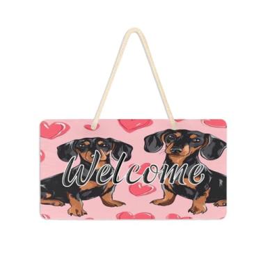 Imagem de Burbuja Placa de boas-vindas Dogs in Love para porta da frente, placa de boas-vindas de PVC para decoração de férias, 15 x 28 cm