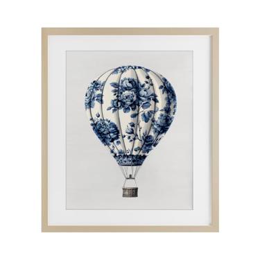 Imagem de Stupell Industries Impressão emoldurada de bétula vintage Toile balão de ar quente sob vidro, design por letras e forrado, 40,6 x 33,5 cm