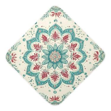 Imagem de STAYTOP Lindas toalhas de bebê com capuz de mandala colorida, toalha de banho super macia, toalhas de banho absorventes para banho recém-nascido unissex 89 x 89 cm