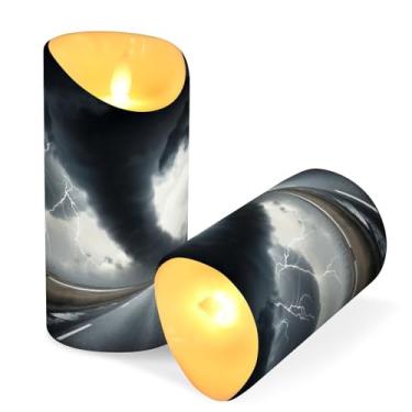 Imagem de Blueangle Pacote com 2 velas pretas sem chama tornado com controle remoto e temporizador, velas LED cintilantes (7,6 cm x 15 cm) para decoração de casa, casamento, acampamento (276)