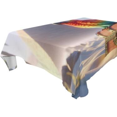 Imagem de Burbuja Toalha de mesa Parrot Treasure, toalha de mesa quadrada anti-rugas grossa para decoração de jantar, cozinha, festa, 137 x 137 cm