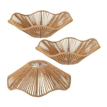 Imagem de Fenteer Abajur de corda trançada em 3 peças, ornamento para luminária pendente, cúpula boho para luminária de teto de café.