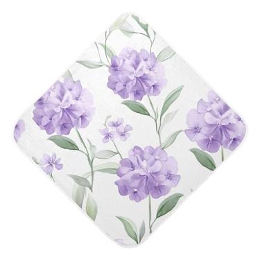Imagem de Burbuja Toalha de banho para bebê com flores roxas - Toalha com capuz de algodão musselina absorvente macia para recém-nascido, 76 x 76 cm