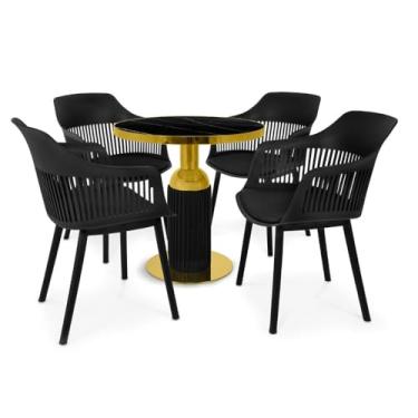 Imagem de Conjunto Mesa de Jantar Redonda Imperial 70cm Preta com 4 Cadeiras Estofadas Marcela - Preto