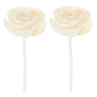 Imagem de 2 peças de palitos difusores de flores perfumadas artificiais com pavio de corda de algodão, refil de óleo de fragrância de camélia elegante para escritório em casa e quarto, bege