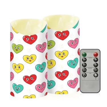Imagem de Wassud Pacote com 2 velas sem chama de corações fofos arco-íris com controle remoto, velas realistas cintilantes com temporizador, velas decorativas para Natal, casamento, festa, decoração de casa