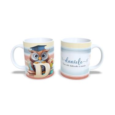 Imagem de Caneca de Cerâmica 325ml Corujinha Personalizada, Dia do Professor, Nome Customizado, Todas as Letras Disponíveis (d)