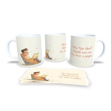 Imagem de Caneca com Ilustração de Criança e Estrelas, Frase Fernando Pessoa, Design Noturno, Cerâmica Branca (18718)