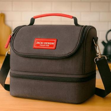Imagem de Bolsa Térmica com 2 Compartimentos com Alça Transversal Para Lancheira e Salgadinhos Leve para Academia Fitness Escritorio Almoço Primum (Preto Vibe)