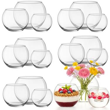 Imagem de Sawysine 18 peças de vaso de bolhas de centro de mesa 6 x 14 cm A, 9 cm L x 7 cm A, 7 cm L x 6 cm A, vaso de flores redondo de vidro transparente a granel para evento de casamento, plantador de peixe