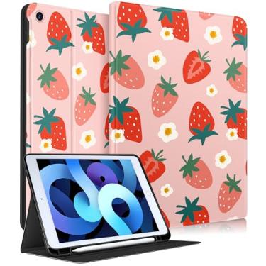 Imagem de Wazzasoft for iPad 9th/8th/7th Generation Case 10.2 Inch - Women Girls Cute Smart Folio Cover (Auto Wake/Sleep) with Build-in Pencil Holder for Apple Tablet Soft TPU Protective Cover,Strawberries