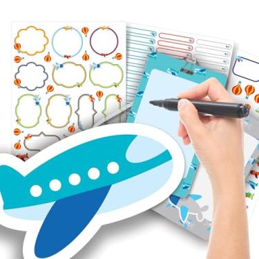 Imagem de Etiqueta Escolar Menino com TAG + Caneta (Aviões e Balões, Etiquetas + 2 TAGs)