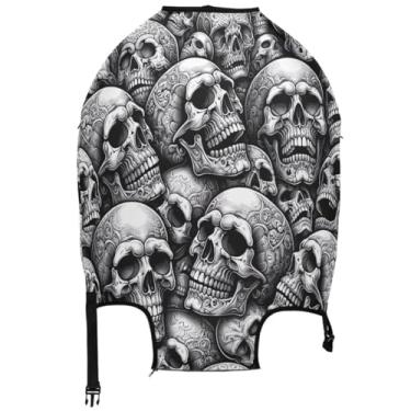 Imagem de Joisal Capas de mala de caveira preta e branca para protetor de bagagem, identificadores elásticos, manga de viagem e viagem, Caveira preta e branca, XL, Fits 29-32 Inch Case, Capa de mala