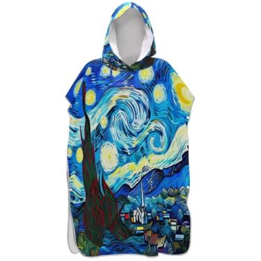 Imagem de Joisal Poncho de surf estrelado azul dos desenhos animados para adultos trocador de roupa de banho toalhas com capuz reutilizáveis homens mulheres poncho com capuz
