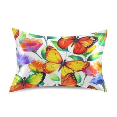 Imagem de Aquarela Borboletas Amarelas Flores Cetim Fronhas Engraçadas Personalizadas Rei Queen Padrão Travesseiros Slips Capa de Cama King Size 101.6 cm x 50.8 cm
