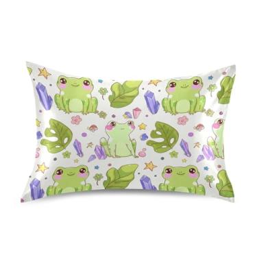 Imagem de Fronhas de cetim fofas desenhos animados verdes sapos brancos padrão rei queen almofadas arte impressão refrescante travesseiro decoração tamanho padrão 66.0 cm x 50.8 cm