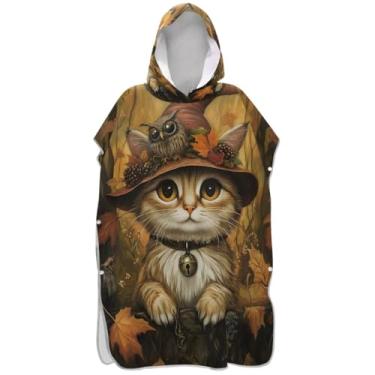 Imagem de Joisal Cozy Cat Library Poncho de surf quente para adulto trocador reutilizável masculino feminino poncho com capuz toalha de banho com capuz de praia