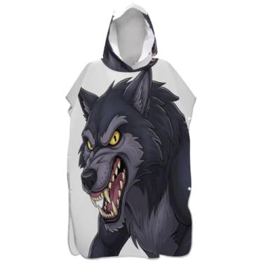Imagem de Joisal Poncho de surf reutilizável para adultos trocador de roupas de banho com capuz toalhas de banho feroz lobo animal impressão ponchos adultos para mulheres