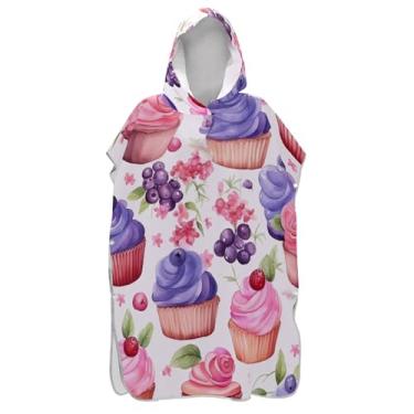 Imagem de TSENQUE Roupão de troca de cupcakes coloridos em aquarela para adultos poncho de surfe toalhas de banho com capuz roupão unissex adulto poncho com capuz