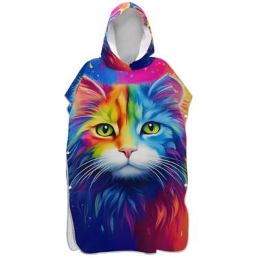 Imagem de Joisal Poncho de surfe para adulto trocador de roupa de praia com capuz toalha floral plus size gato neon adulto ponchos para mulheres