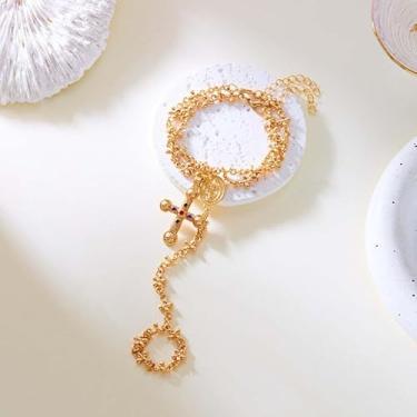 Imagem de Pulseira de corrente de mão dourada para mulheres, pulseira de cruz de rosário, joias modernas, presentes cristãos para mulheres, presentes de amizade, Medium, Latão, Sem Pedra Preciosa