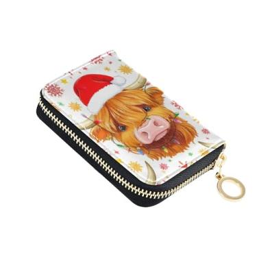 Imagem de Carteira feminina de couro com bloqueio de RFID, carteira pequena para moedas com zíper, linda vaca Highland