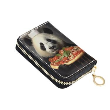 Imagem de Carteira pequena feminina protetora de cartão de crédito com bloqueio de RFID bolsa de moedas de couro com zíper engraçado panda chef pizza