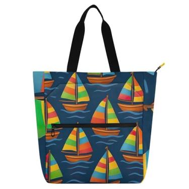 Imagem de GAIGEO Lindos veleiros azul escuro bolsa de trabalho feminina lona zíper bolsa de praia bolsas professores amantes de livros