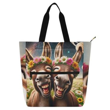 Imagem de GAIGEO Sacola feminina de tecido de lona com animais engraçados de burro fofo, faculdade, escola, professor, presente para amantes de livros