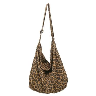 Imagem de Bolsa econômica de lona de algodão, bolsa de ombro feminina Hobo, bolsa transversal com 3 bolsos externos, fecho de zíper, Sacola 2 -- estampa de leopardo