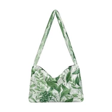 Imagem de GAIGEO Green Plants Bolsas de ombro femininas, bolsas médias para mulheres, bolsas de outono, Plantas e folhas verdes em aquarela-4, One Size