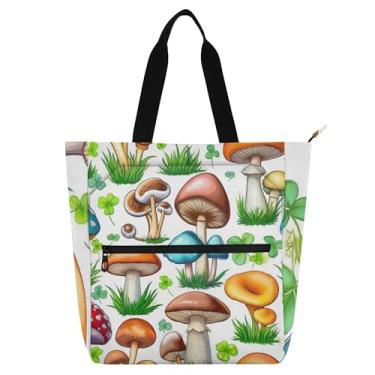 Imagem de GAIGEO Bolsa de trabalho com cogumelos coloridos para mulheres, lona, praia, livros, bolsa com zíper, utilitária, para crianças, amantes de livros