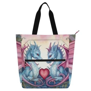 Imagem de GAIGEO Sacola feminina Valentine Dragons Love para trabalho, lona, escola, bolsa para professores, amantes de livros