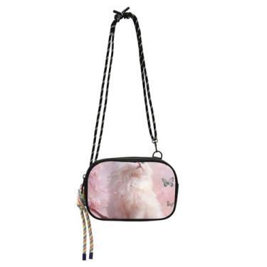 Imagem de TSENQUE Bolsa feminina bolsa transversal pequena sobre o ombro bolsa carteira para celular de designer gato fofo rosa flor de cerejeira