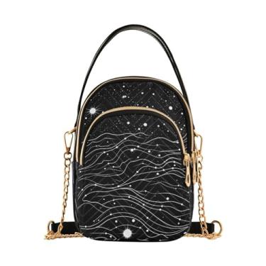 Imagem de GAIGEO Guirlanda de Natal com flores e folhas, bolsa tiracolo pequena, bolsa transversal para mulheres, Constelação de estrelas em preto - 3, One Size