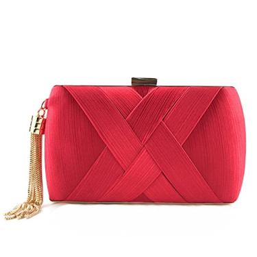 Imagem de Bolsa feminina elegante de seda com pingente de borla para noiva, casamento, formatura, festa noturna, Vermelho