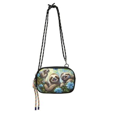 Imagem de TSENQUE Bolsa feminina pequena bolsa transversal bolsa para celular com alça todos os dias sobre o ombro bolsas fofas preguiças sorridentes