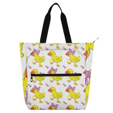 Imagem de GAIGEO Linda sacola feminina amarela com laço de pato rosa para trabalho, lona, praia, escola, bolsa utilitária, escritório, com compartimentos