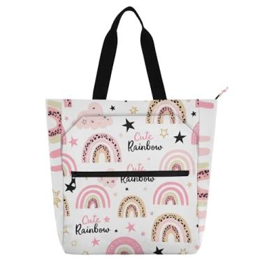 Imagem de Sacolas femininas com estampa de leopardo arco-íris pastel para trabalho bolsas de tecido de lona universitárias reutilizáveis bolsas de presente para amantes de livros