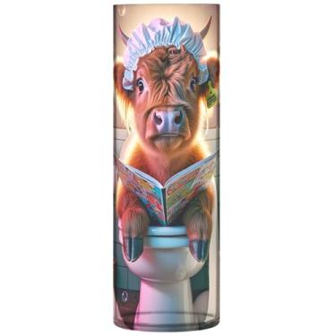 Imagem de Vasos cilíndricos para centros de mesa Highland Cow Engraçado Gado Plástico Grande Vaso Bonito Personalizado Estética Decoração de Banheiro, 30 cm x 9,9 cm