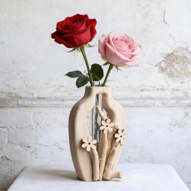 Imagem de YANISM Vaso de madeira – Estação de propagação de tubo de ensaio artístico feito à mão, vaso hidropônico para cortes, decoração minimalista para casa e escritório, presente para amantes de plantas