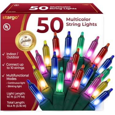 Imagem de Luzes de árvore de Natal multicoloridas quentes - Corda de 2,7 m de 50 mini lâmpadas incandescentes, modos de iluminação multifuncional, para decoração, quarto, ao ar livre, luzes cintilantes de Natal