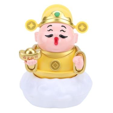 Imagem de Estátua CAI Shen, Escultura da Fortuna do Deus da Riqueza movida a energia solar com balanço, para decoração de carro de casa de negócios (amarelo)