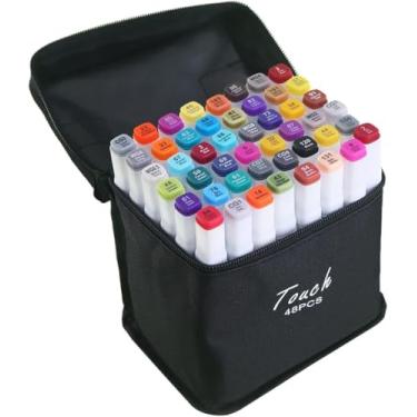 Imagem de Kit 24 Canetas Marcador Permanente Ponta Dupla - Cores Variadas, à Base de Álcool, Estojo; Ideal para Desenho, Ilustração, Mangá, e Caligrafia.