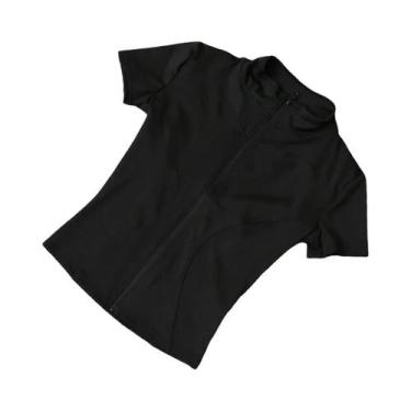 Imagem de Camisetas Femininas Slim Fit De Verão Para Yoga Com Gola Alta, Zíper E