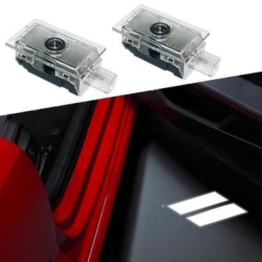Imagem de 2 peças de luzes LED com logotipo para porta de carro, cortesia, projetor a laser, lâmpada de boas-vindas compatível com Dodge Charger Daytona Hellcat acessórios para carro (logotipo branco)