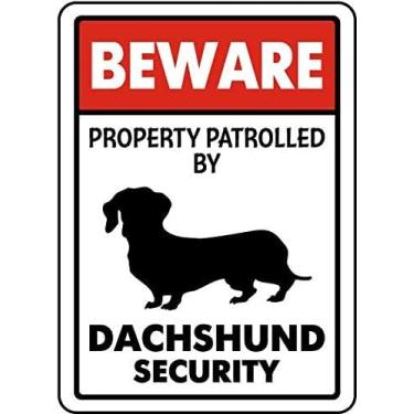 Imagem de CCPARTON Metal Beware Property Patrolled by Dachshund Security Signs Placas de alumínio para cafeteria ao ar livre bar clube 20 x 30 centímetros