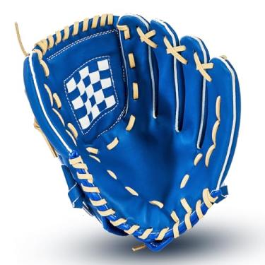 Imagem de KRTOYUST | Luva de beisebol | Luvas de beisebol de couro composto de desempenho para jovens adultos | Luvas internas externas de beisebol softbol (azul, 30 cm, arremesso para a mão direita)